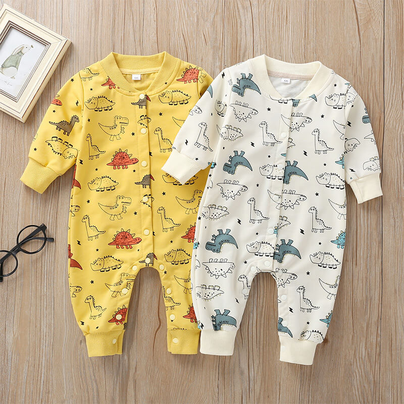 Autumn and winter dinosaur group long-sleeved cotton romper