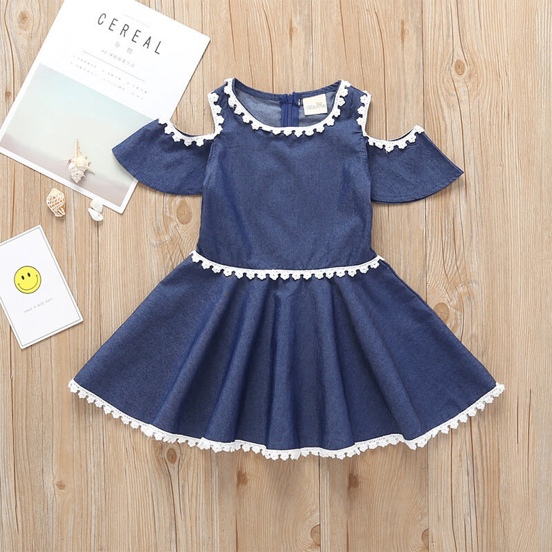 Girls' solid color denim skirt dress