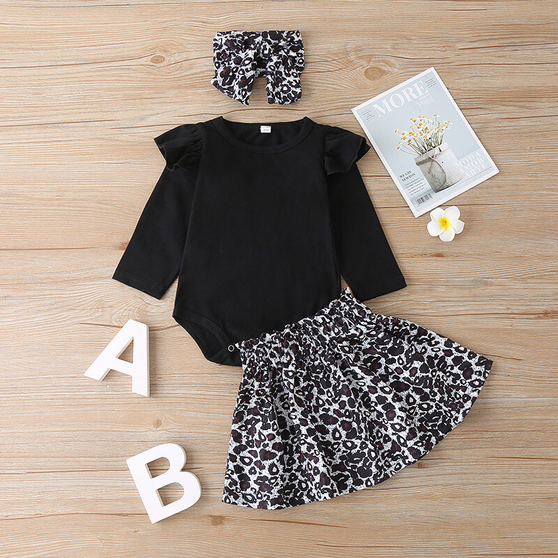 Fashion leopard print kids skirt suit