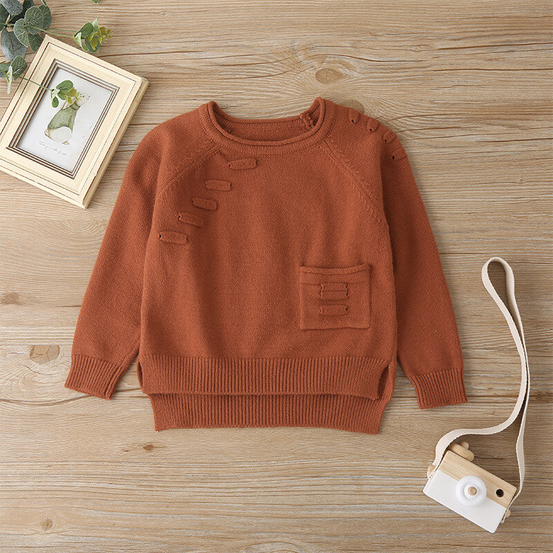 Solid color children's knitted pocket sweater