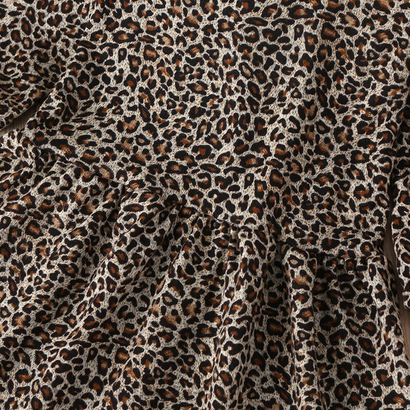 Girls' Leopard-Print Long-Sleeve Swing Dress