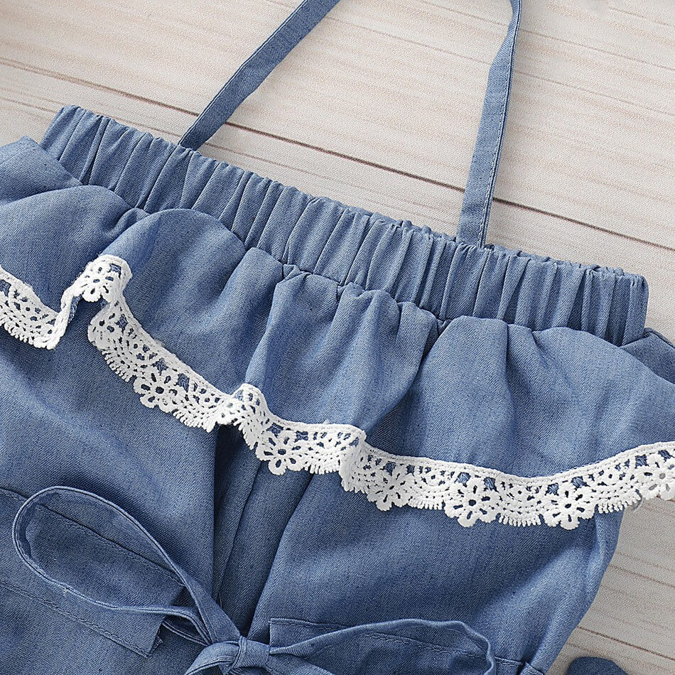 Girls' Ruffle Denim Overall Shorts