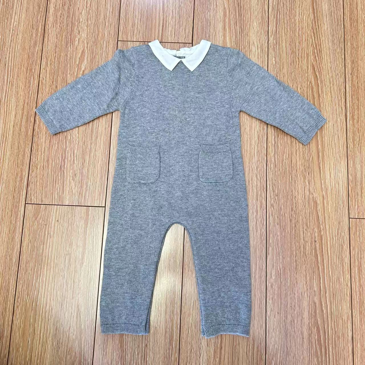 Baby Contrast-Collar Knit Jumpsuit