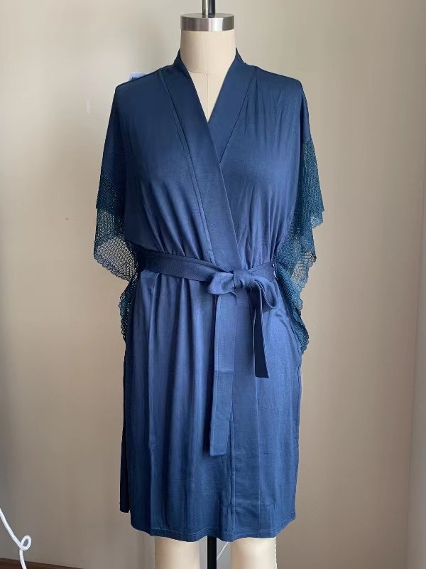 Women's Lace-Sleeve Wrap Robe
