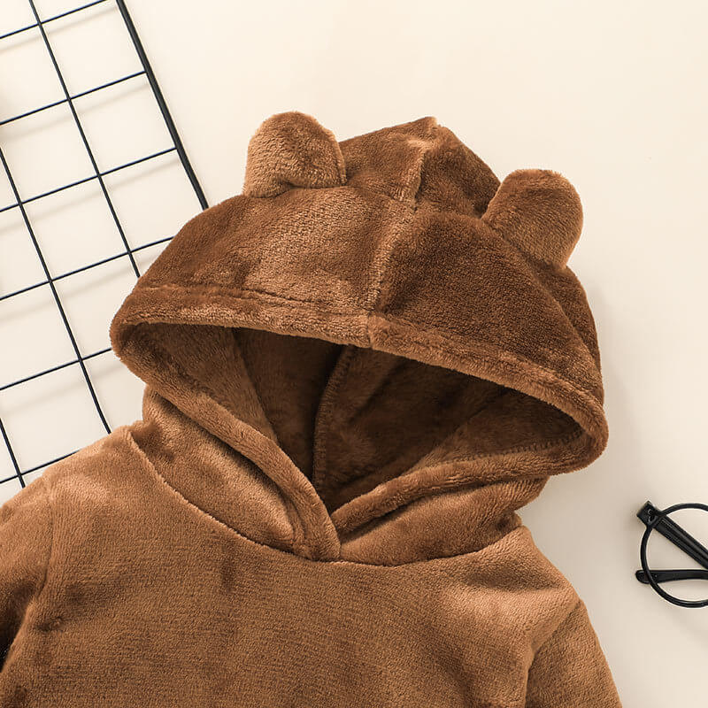 Kids' Plush Bear-Ear Pullover Hoodie