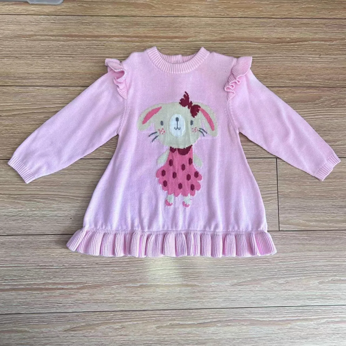 Baby Girl Bunny Ruffle Sweater Dress