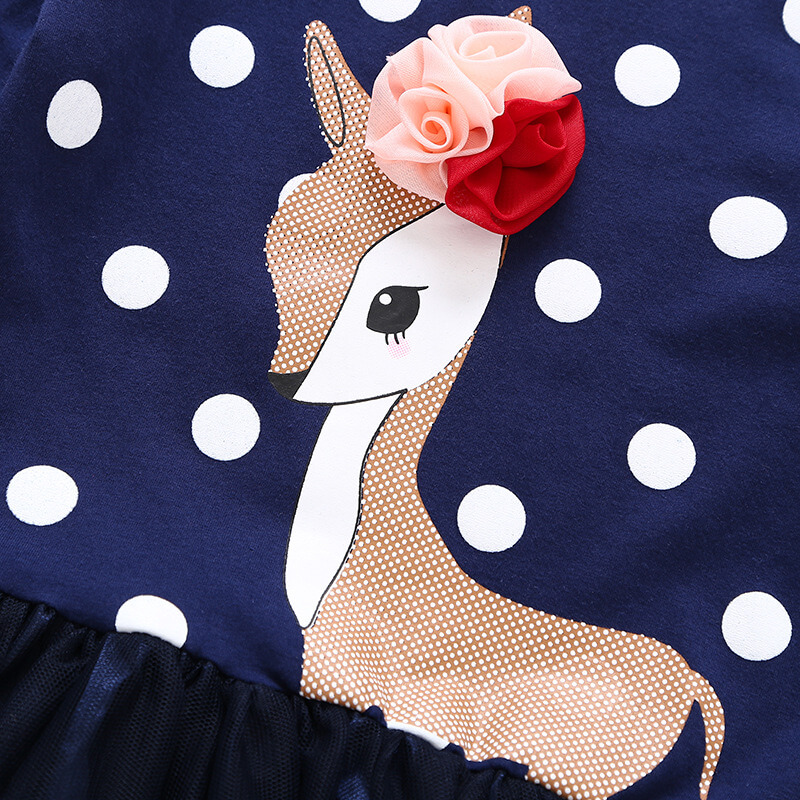 Girls' Deer Appliqué Long-Sleeve Tutu Dress