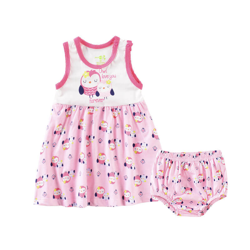 Baby Girl Printed Sleeveless Dress & Bloomers Set