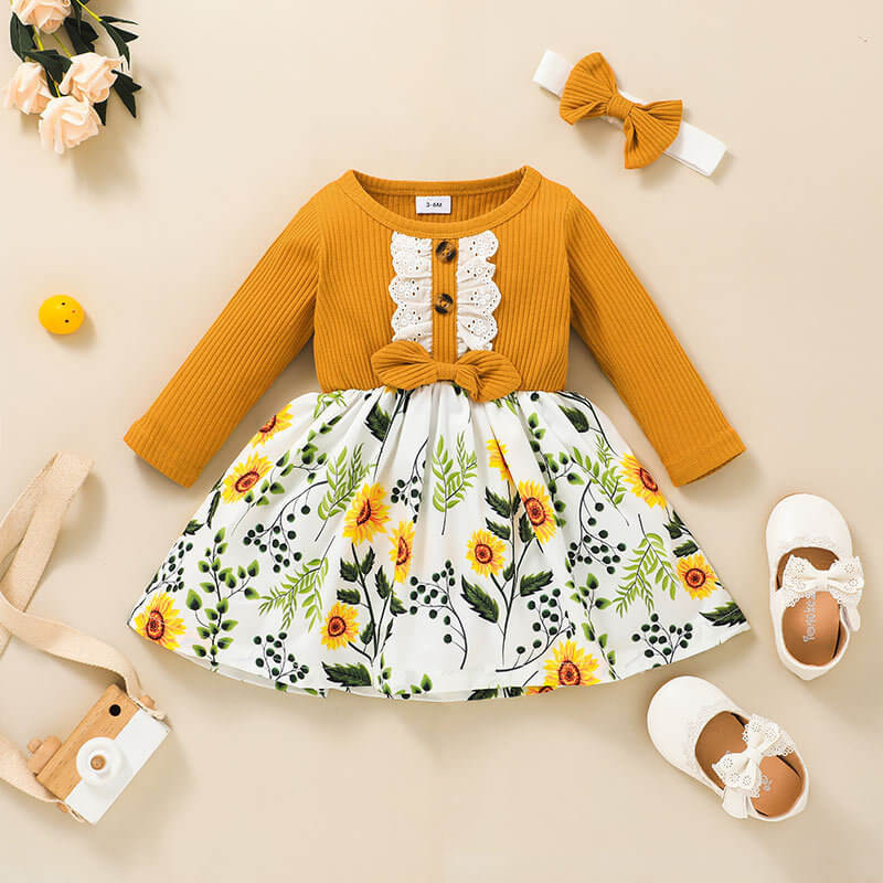 Girls' Floral Ruffle Long-Sleeve Dress