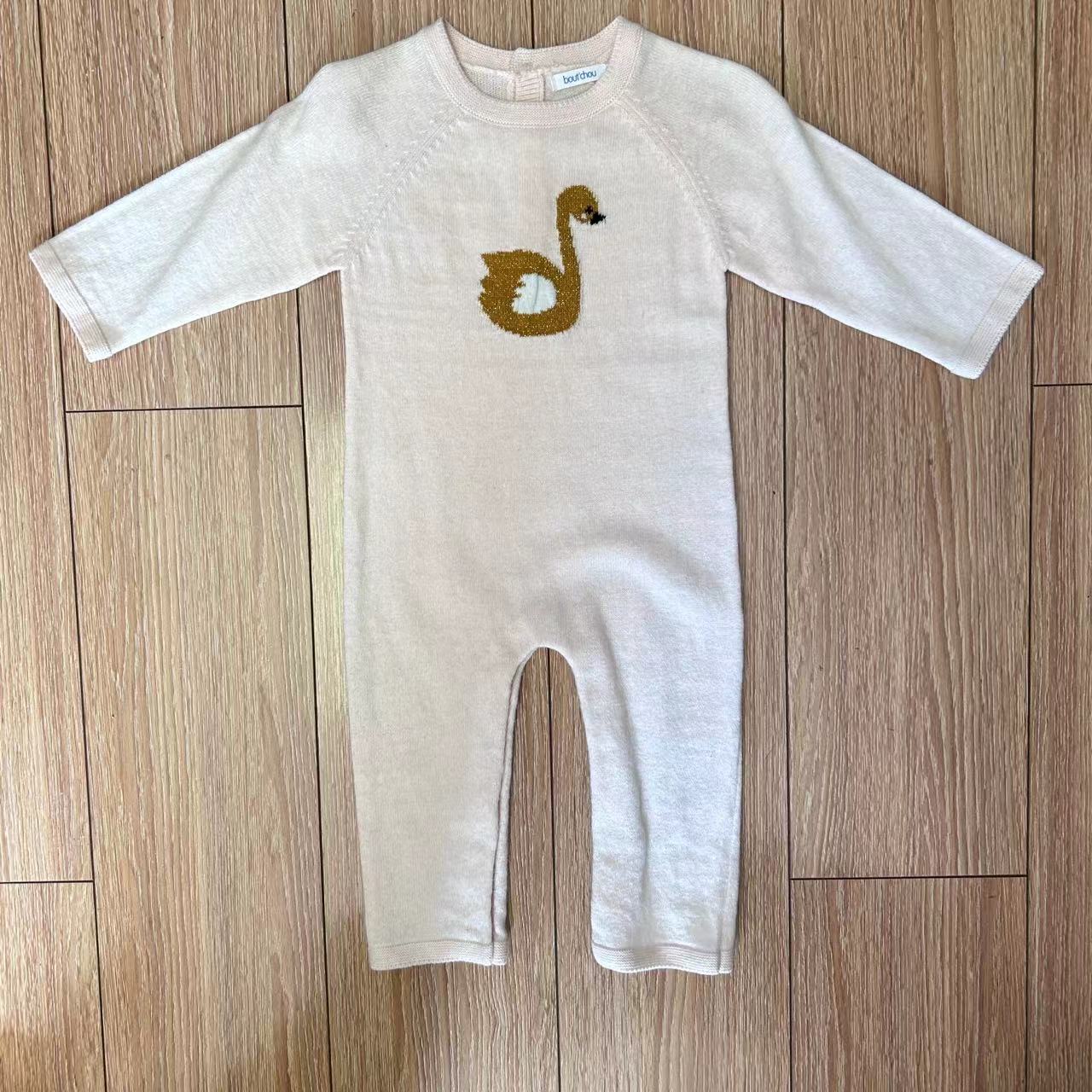 Baby White Graphic Knit Jumpsuit