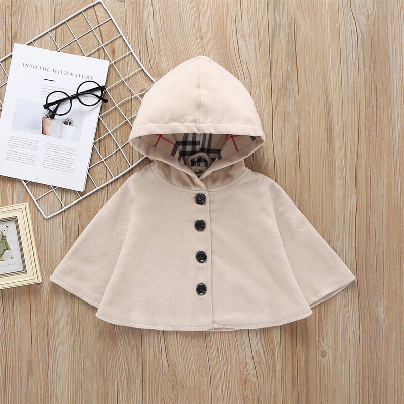 Girls' Hooded Cape Coat with Button Front