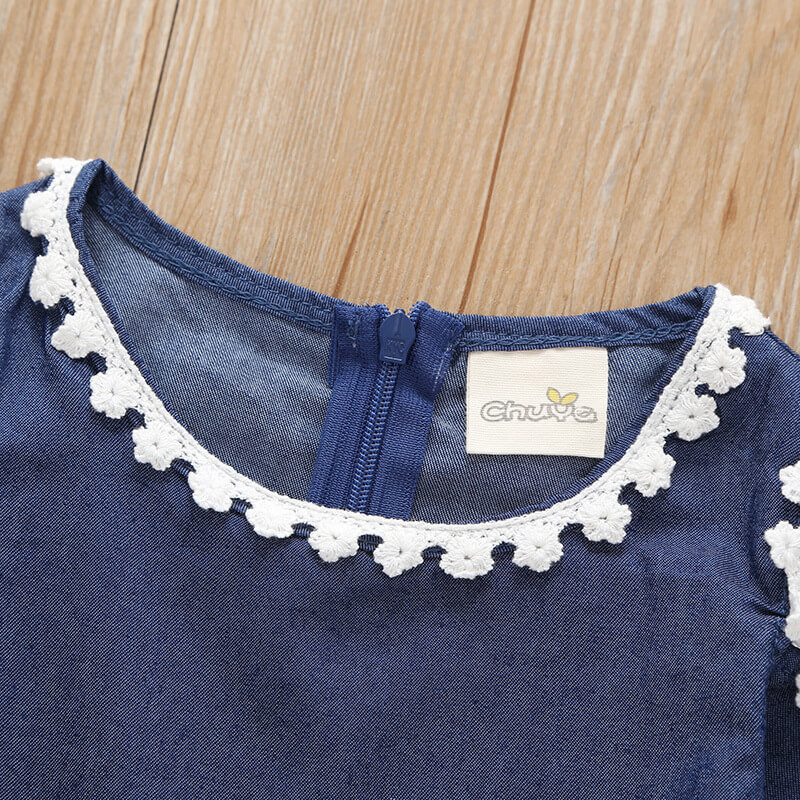 Girls' Peter Pan Collar Cold-Shoulder Dress