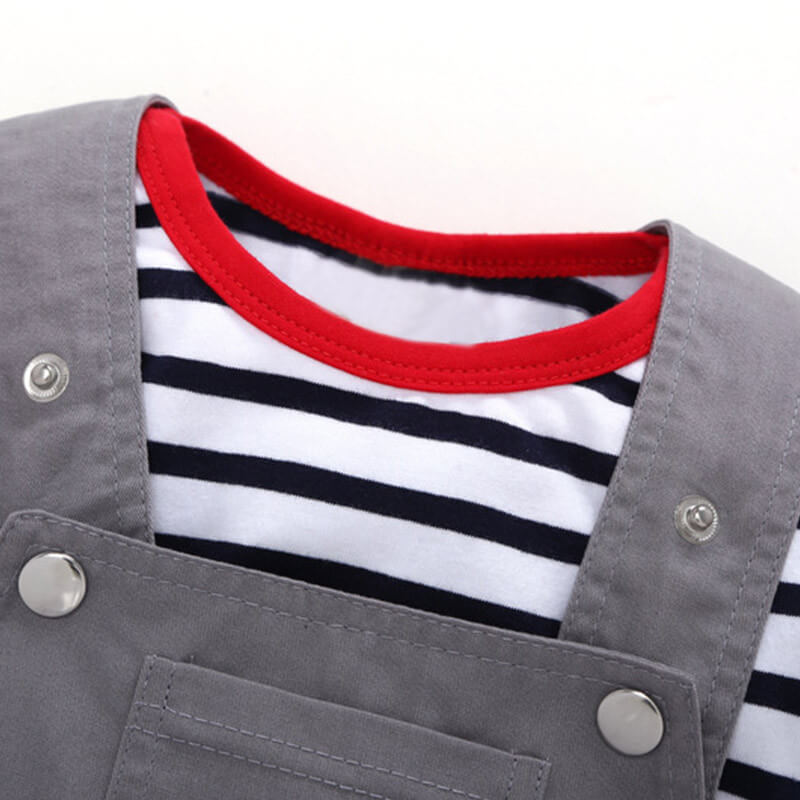 Baby Striped Top, Bib Overalls & Hat 3-Piece Set