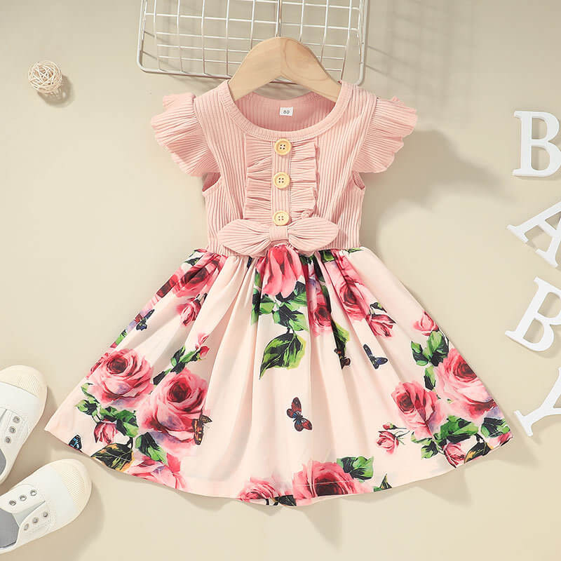 Girls' Floral Ruffle-Sleeve A-Line Dress