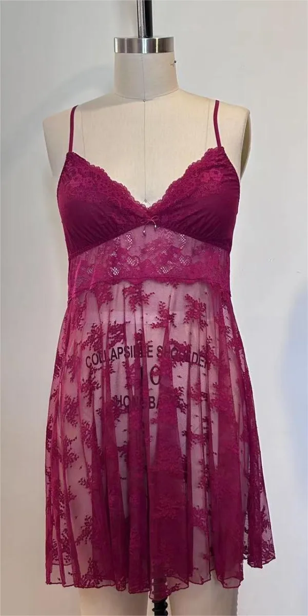 Women's Lace-Bodice Sheer Overlay Nightdress
