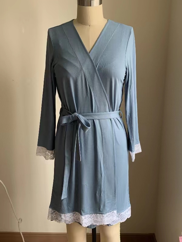 Women's Lace-Trim Robe & Nightdress Set