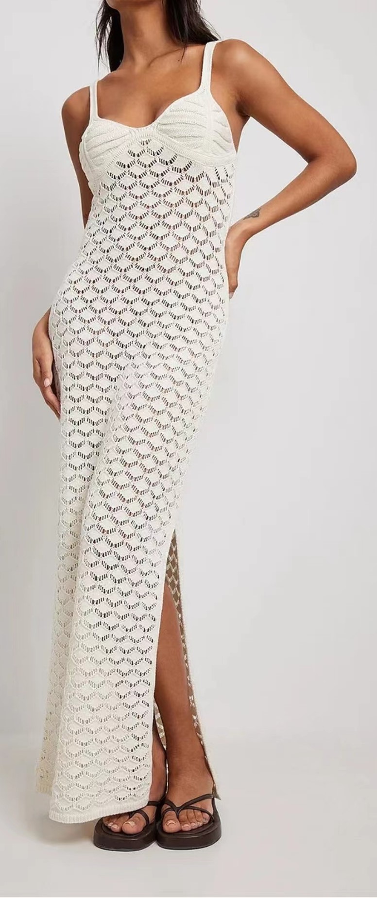 Women's Crochet Side-Slit Maxi Beach Cover-Up