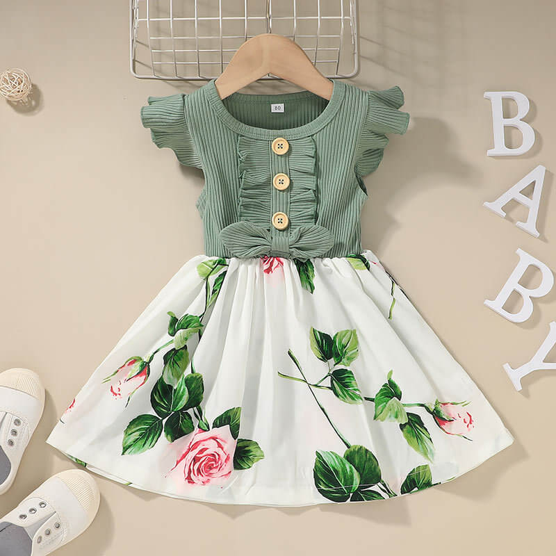 Girls' Floral Ruffle-Sleeve A-Line Dress