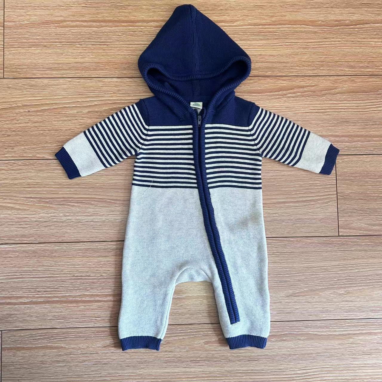Baby Hooded Striped Knit Jumpsuit