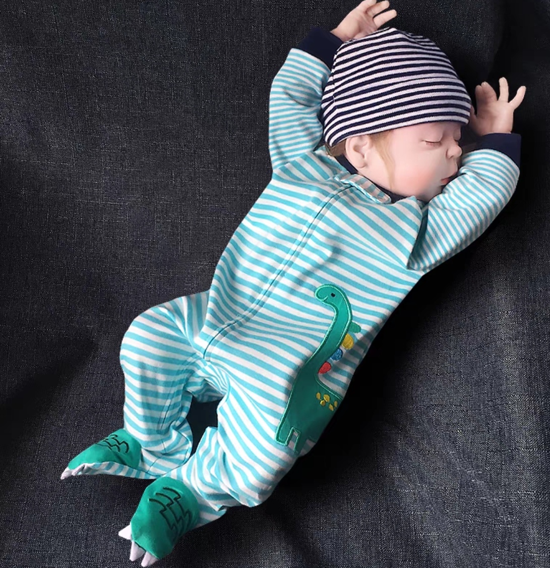 Baby Striped Vehicle-Print Long-Sleeve Romper