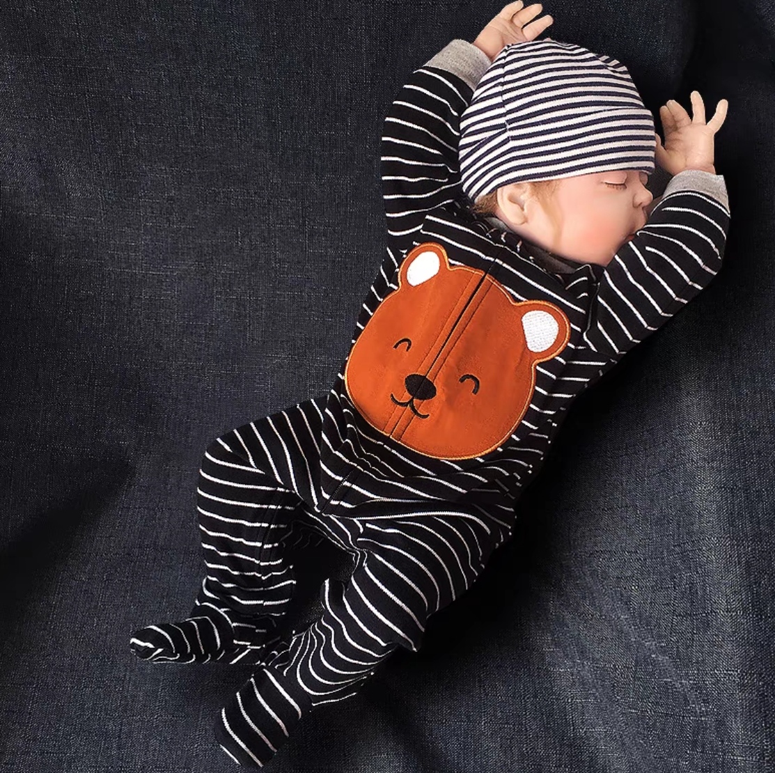 Baby Striped Vehicle-Print Long-Sleeve Romper
