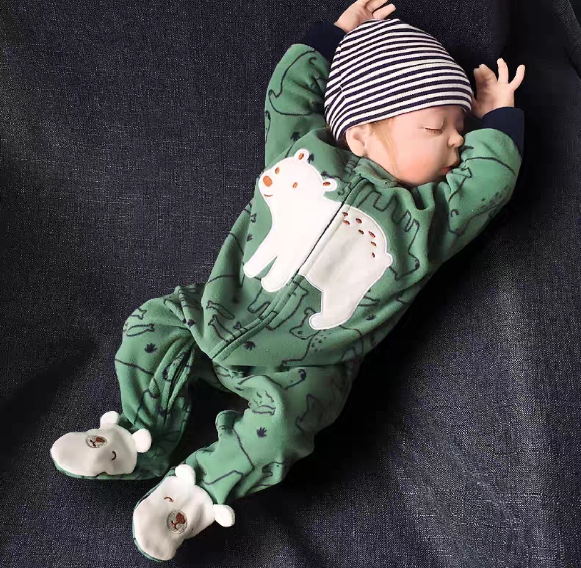 Baby Blue Dinosaur-Print Long-Sleeve Romper
