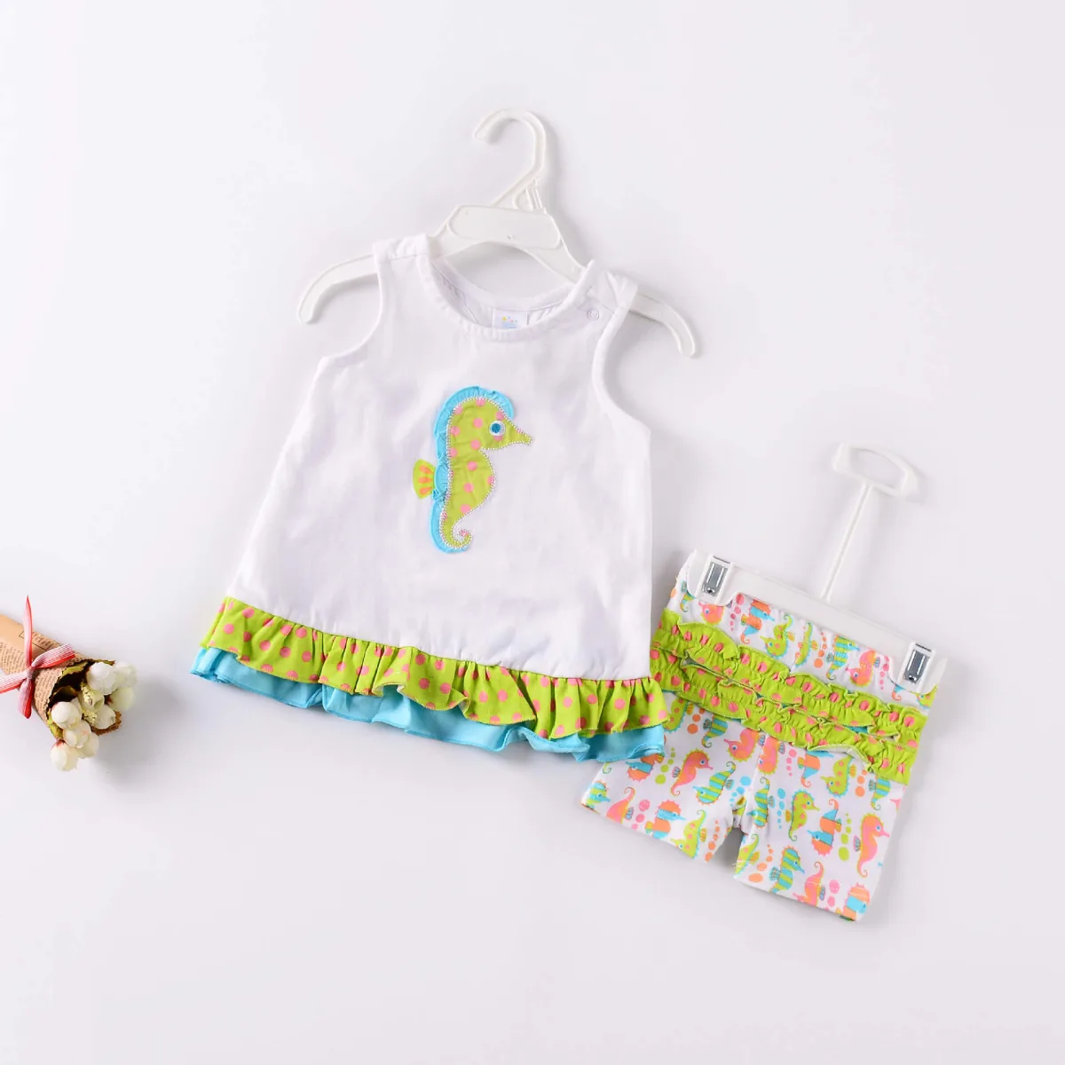 Girls' Seahorse Appliqué Sleeveless Summer Set