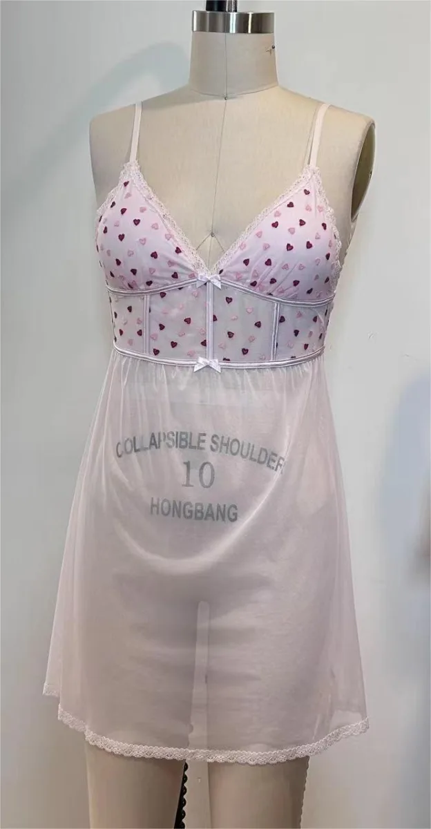 Women's Heart-Print Lace Nightdress