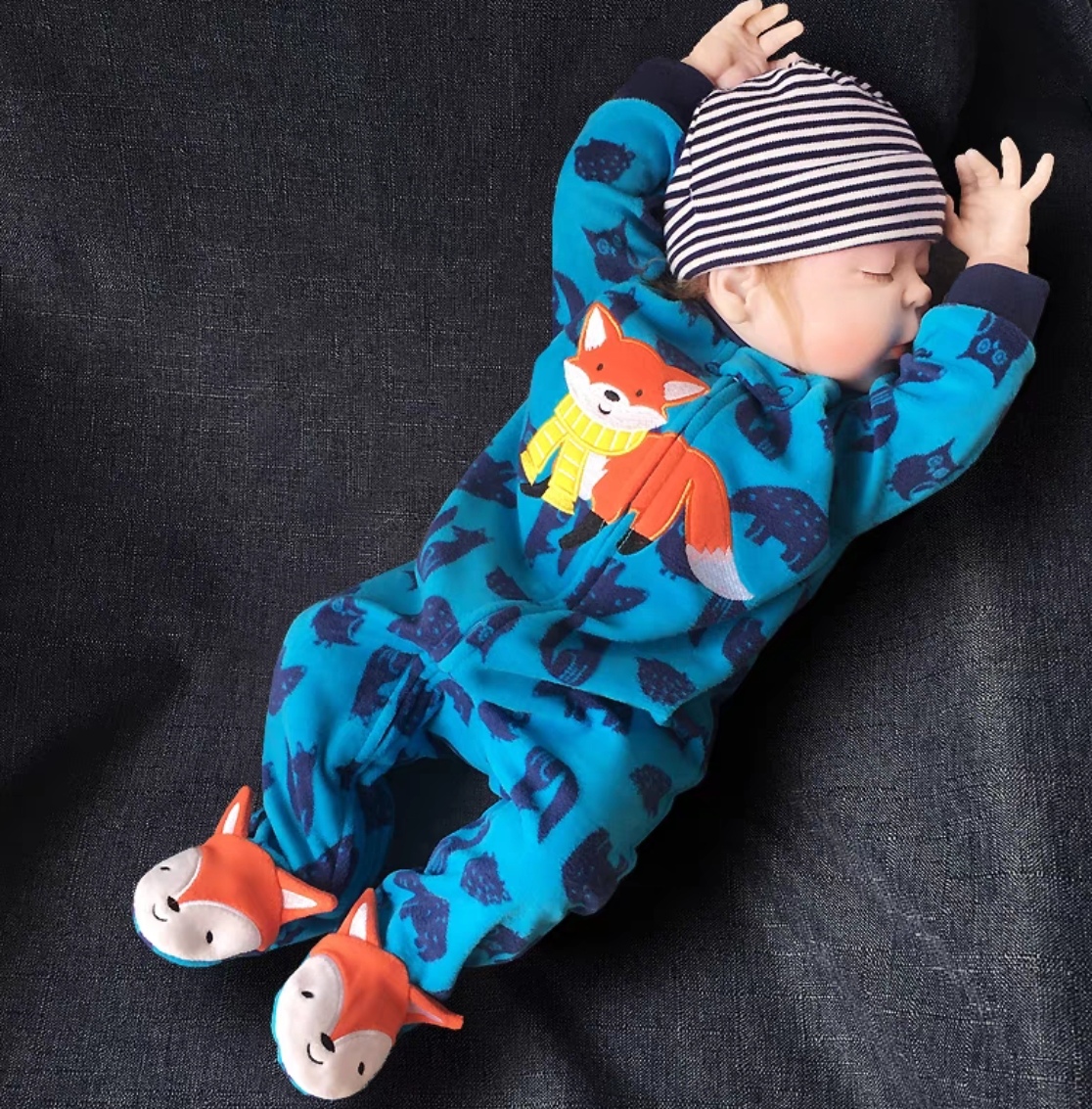 Baby Blue Dinosaur-Print Long-Sleeve Romper