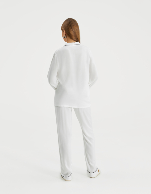 Women's Contrast-Piping Button-Up Pajama Set