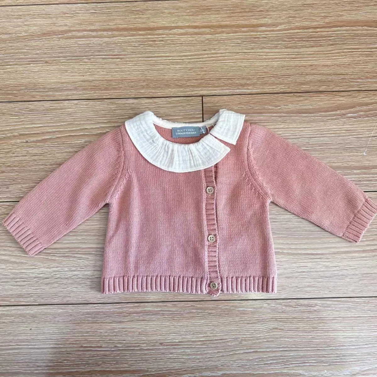 Baby Contrast-Collar Knit Cardigan